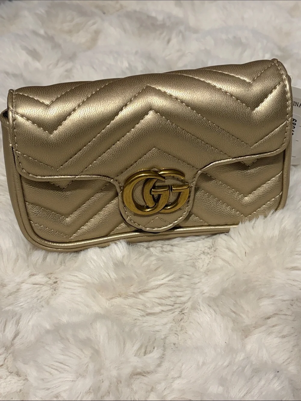 Metallic Gold Quilted Crossbody Bag with Interlocking Logo